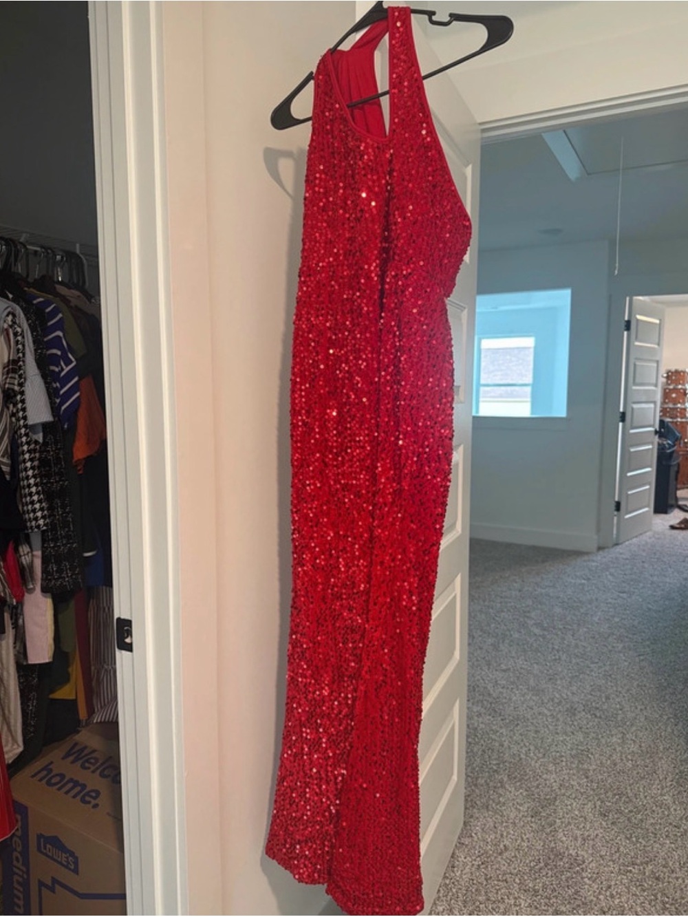 Red Sequin Halter Evening Dress - Elegant Women's Gown